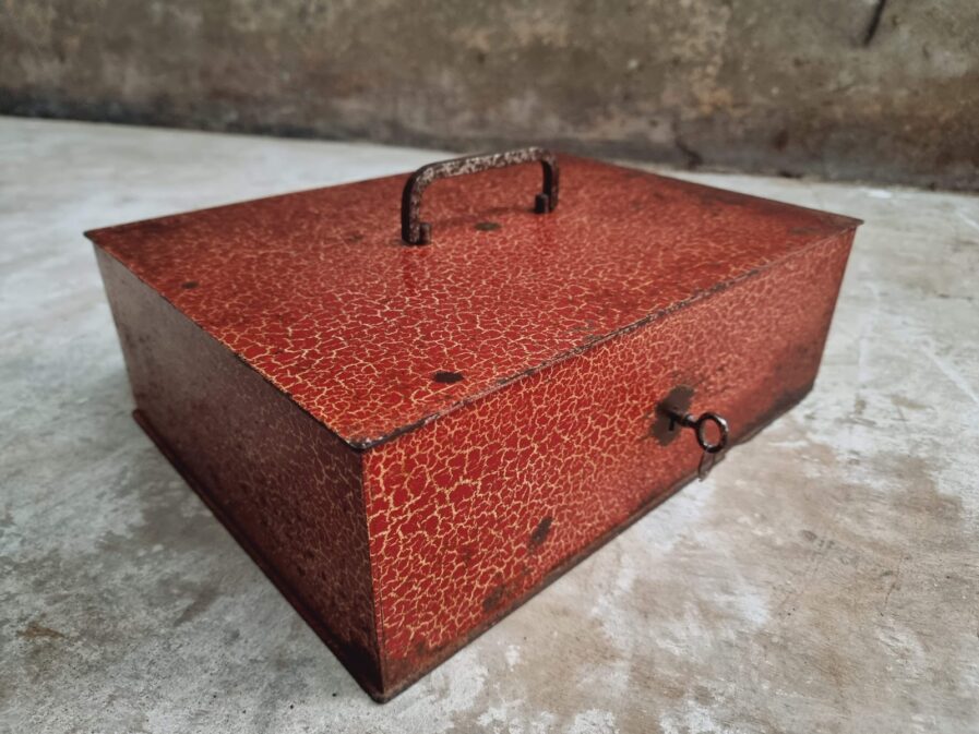 Antique cash box safe 27 x 35 cm red