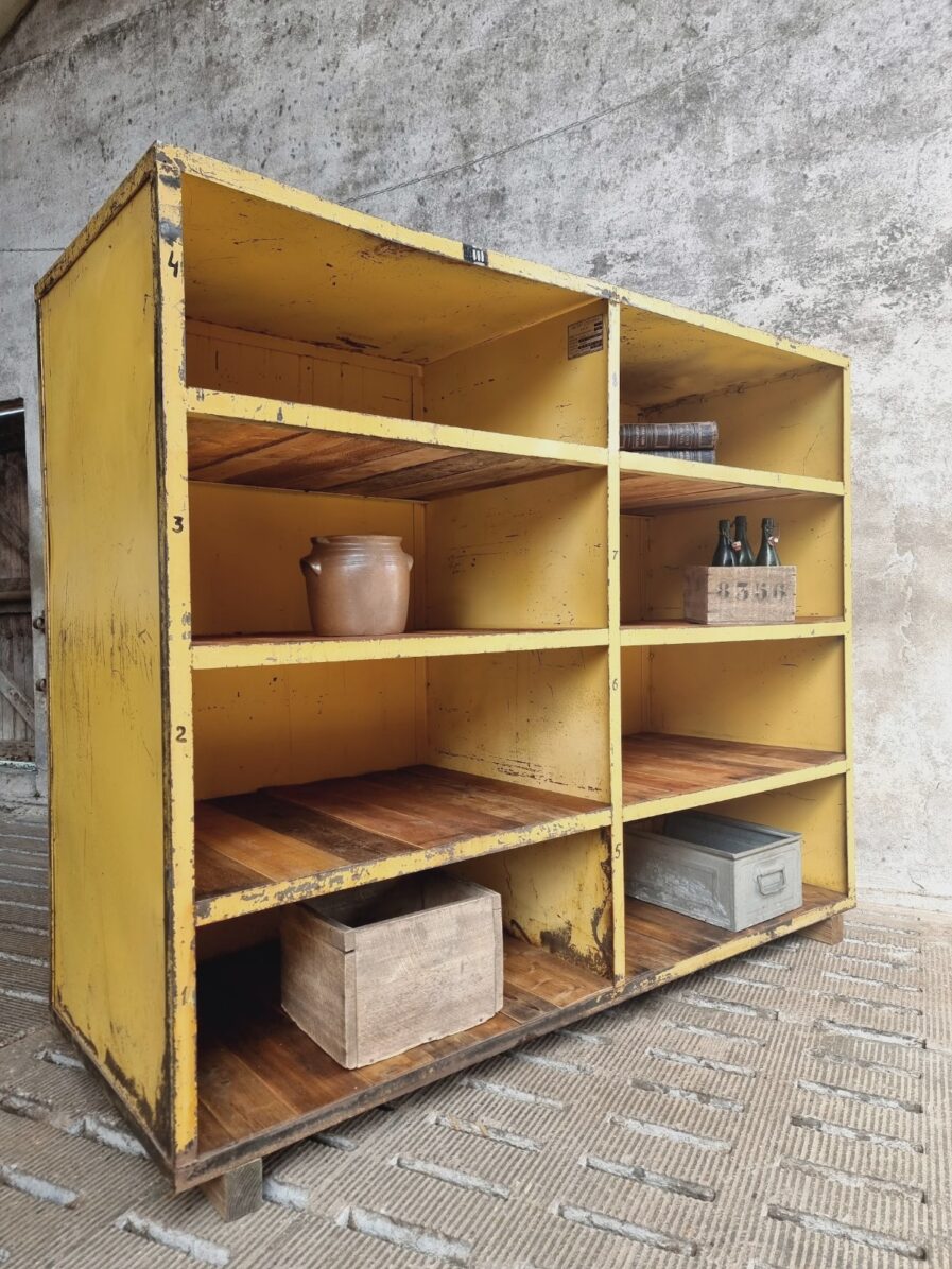 Industrial shelving unit compartment cabinet soft yellow shop cabinet