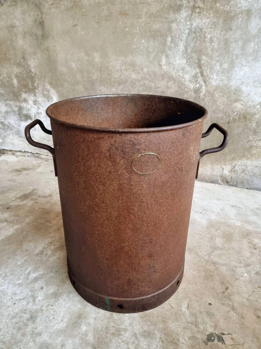 Antique iron bucket waste bin 53 cm high