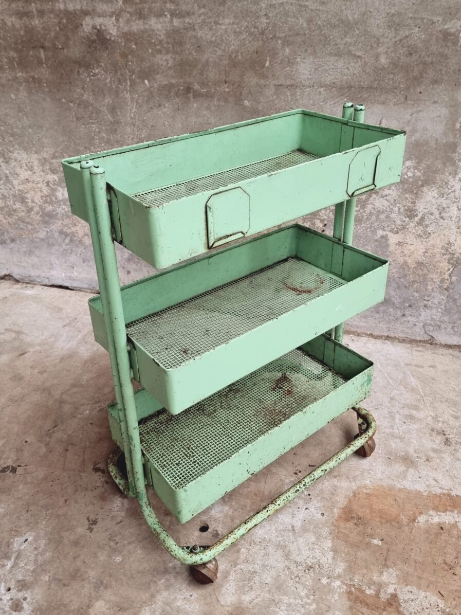 Industrial trolley drinks cart side table mint green