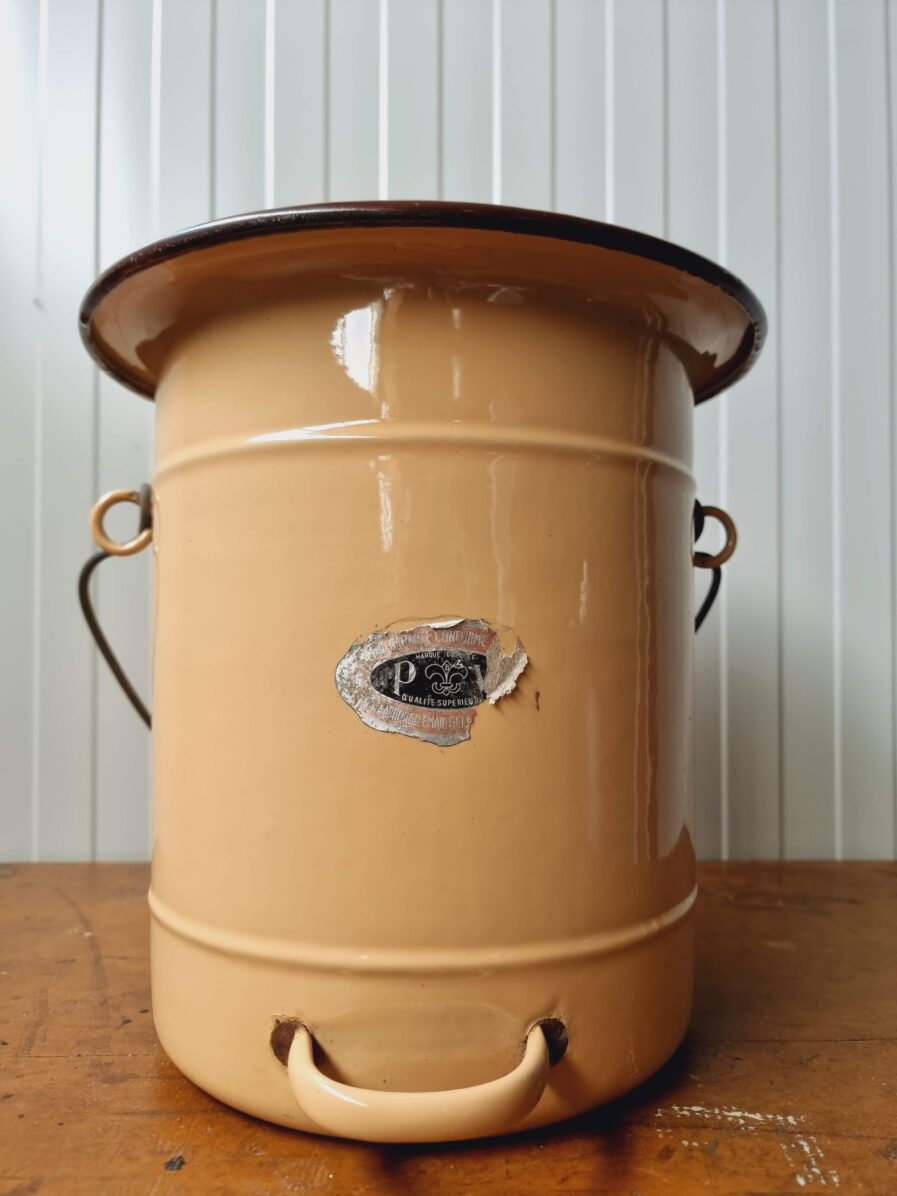 Old enamel bucket, diaper pail waste bin