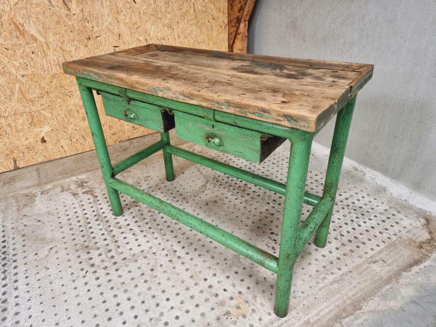Old industrial workbench work table green