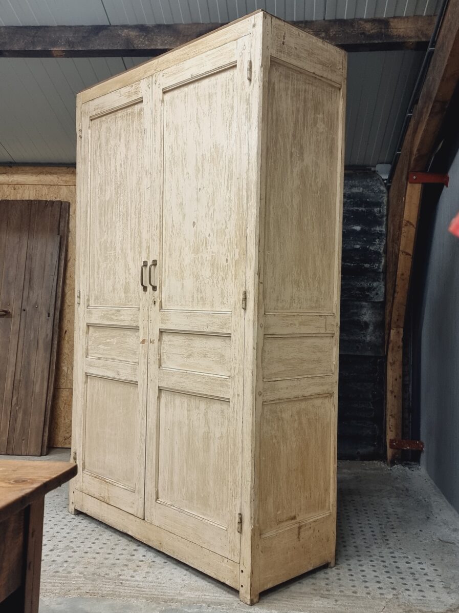 Antique wardrobe, kitchen cabinet, pinewood, creamy white (1)