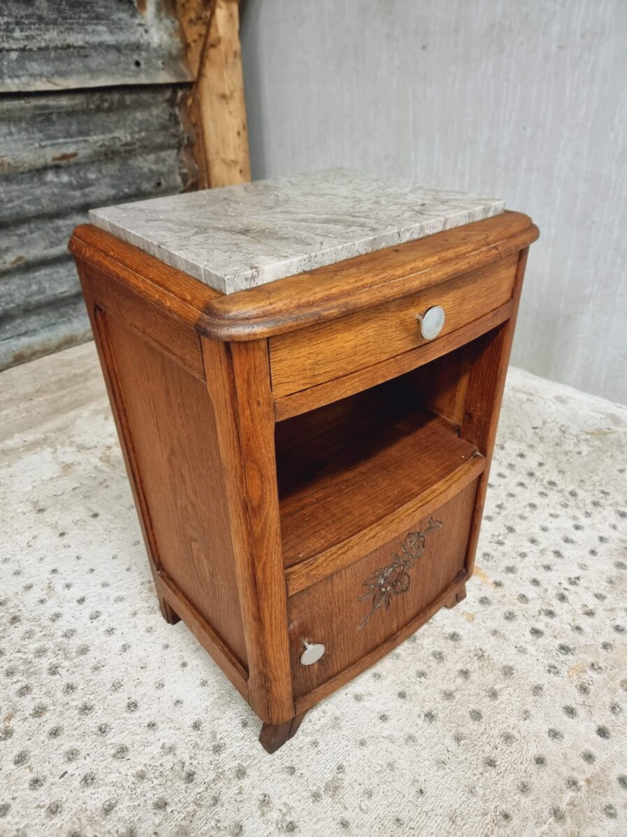 Art Deco bedside table, hall table, oak with marble (1)